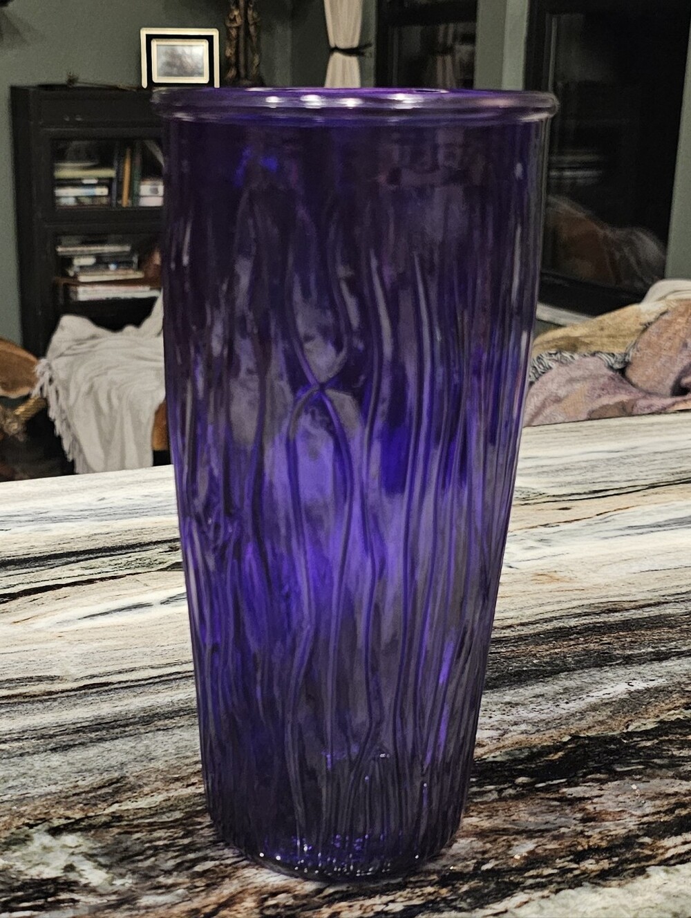 Textured Purple Glass Vase Tree Bark - Picture 2 of 6